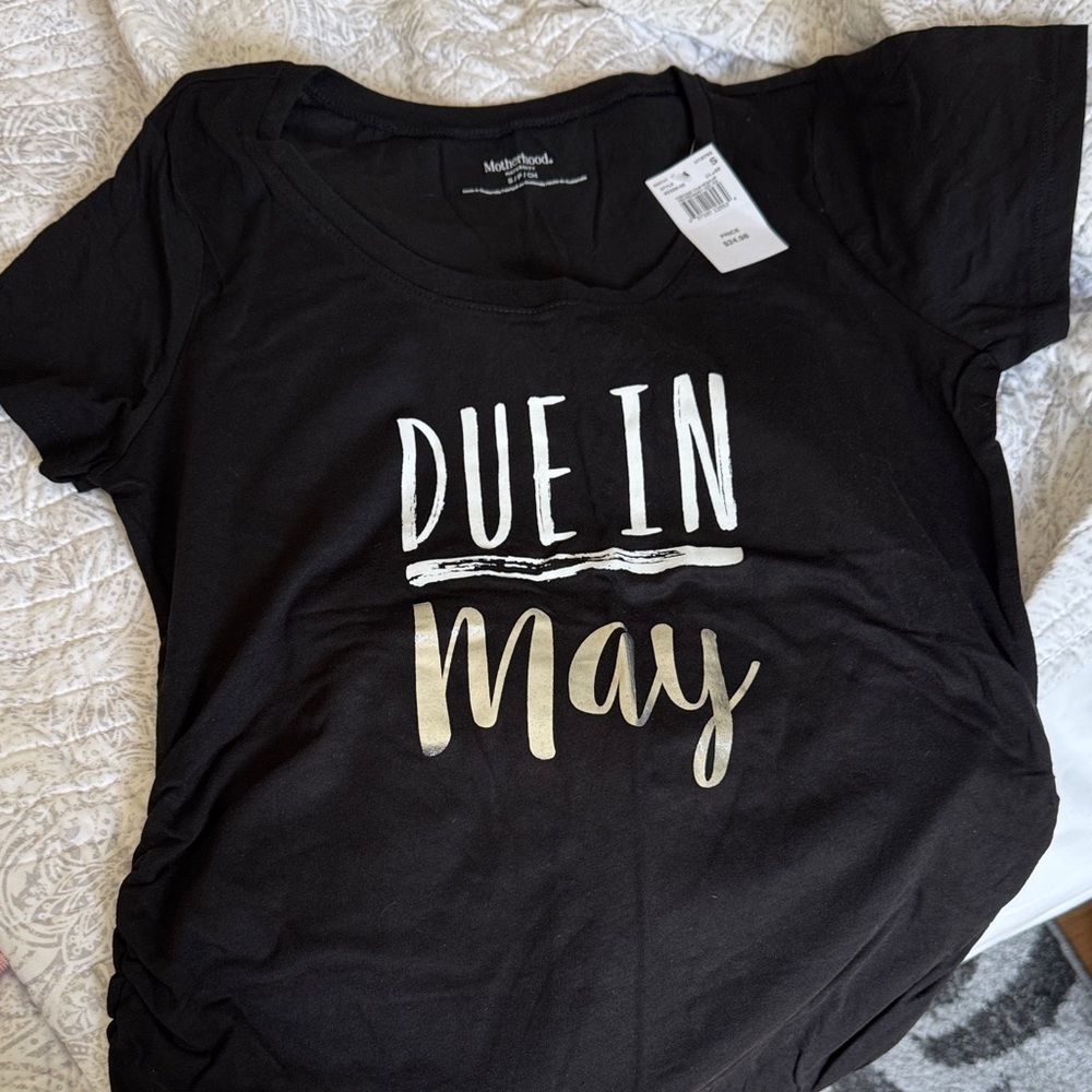 Motherhood Black Maternity Tee with White Print